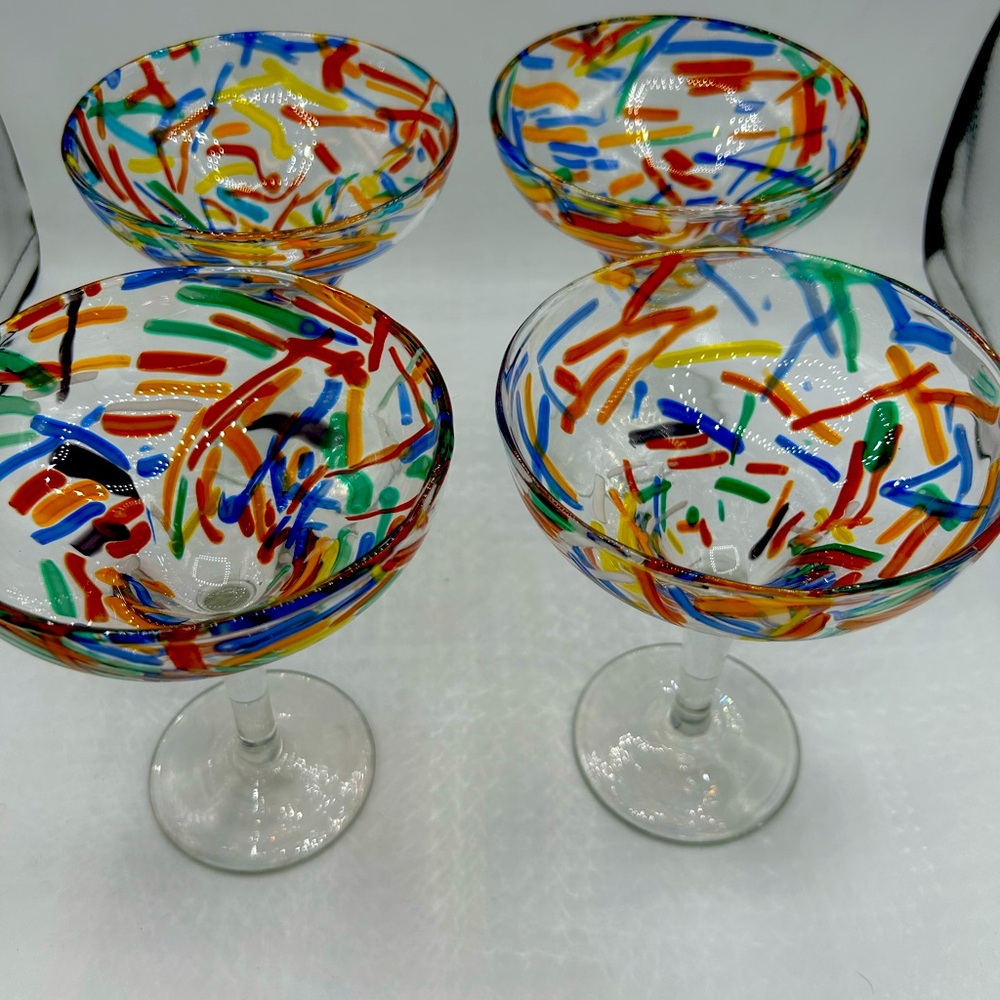Pier 1 Confetti Margarita Glasses Set 4 - Damage Free - Wonderful Condition